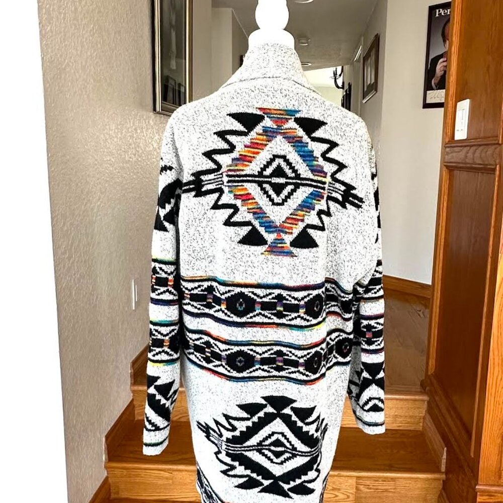Anthropologie Northern Angel Rainbow Grey Aztec Duster Cardigan - Picture 15 of 15